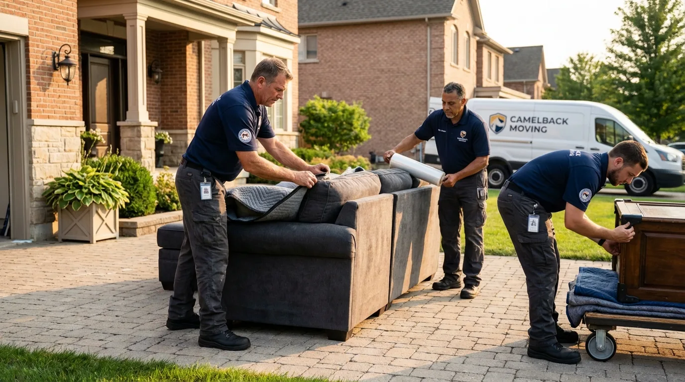 Large estate moving crew wrapping furniture in Crestline, CA