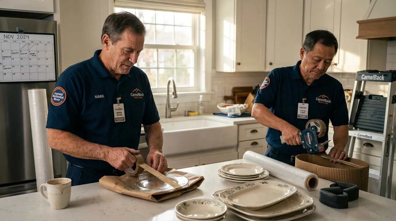Professional crew packing kitchen dishware in Crestline, CA